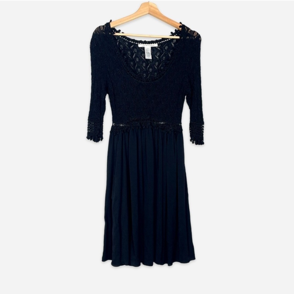 Vintage Diane Von Furstenberg Crochet‎ Knit Viscose Silk Dress Black Size Medium
